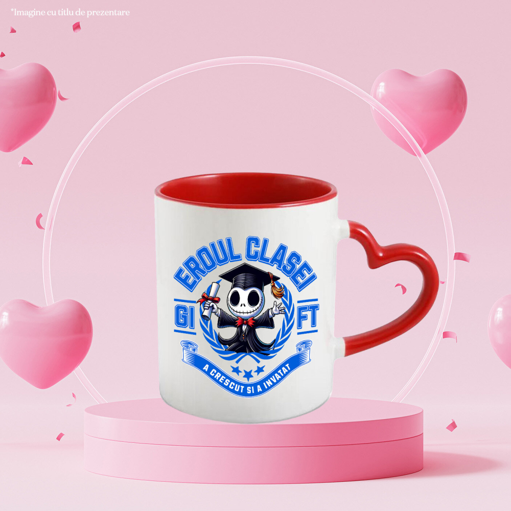 Cana Cu Jack Skellington – Micii Campioni Veseli Ceramica, 330ML, cu Maner Inima Rosie [2]