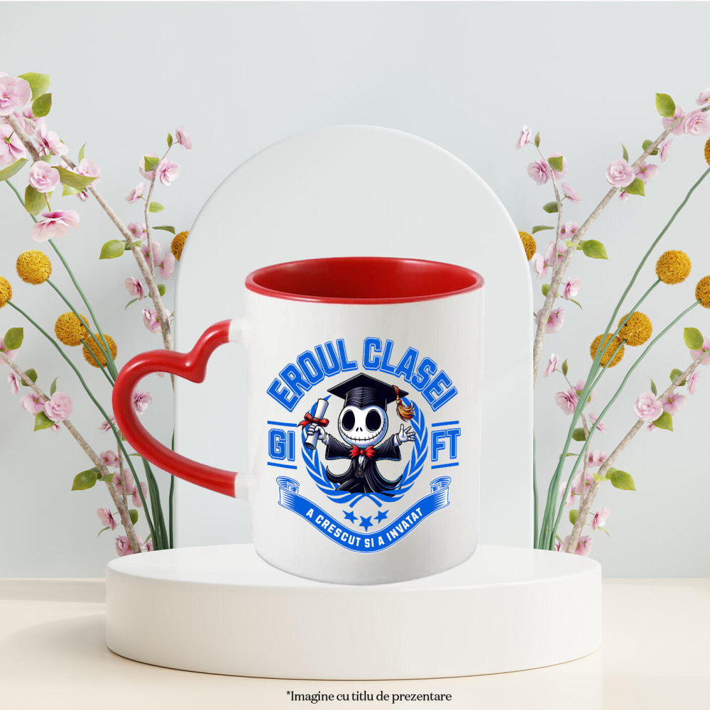 Cana Cu Jack Skellington – Micii Campioni Veseli Ceramica, 330ML, cu Maner Inima Rosie [3]