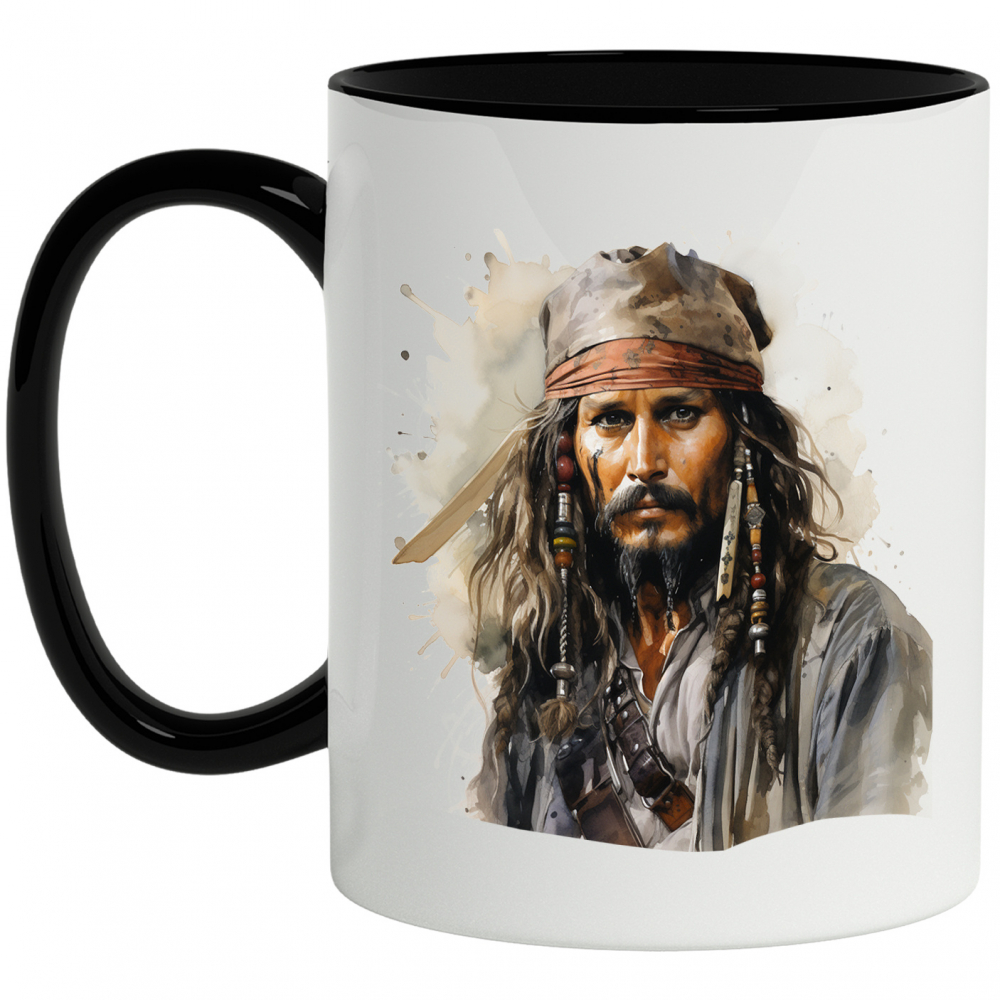 Cana Cu Jack Sparrow, Piratii Din Caraibe, Pirat, Esarfa, Barba, Filme, Multicolor 330 ml, Ceramica cu Maner Negru [1]