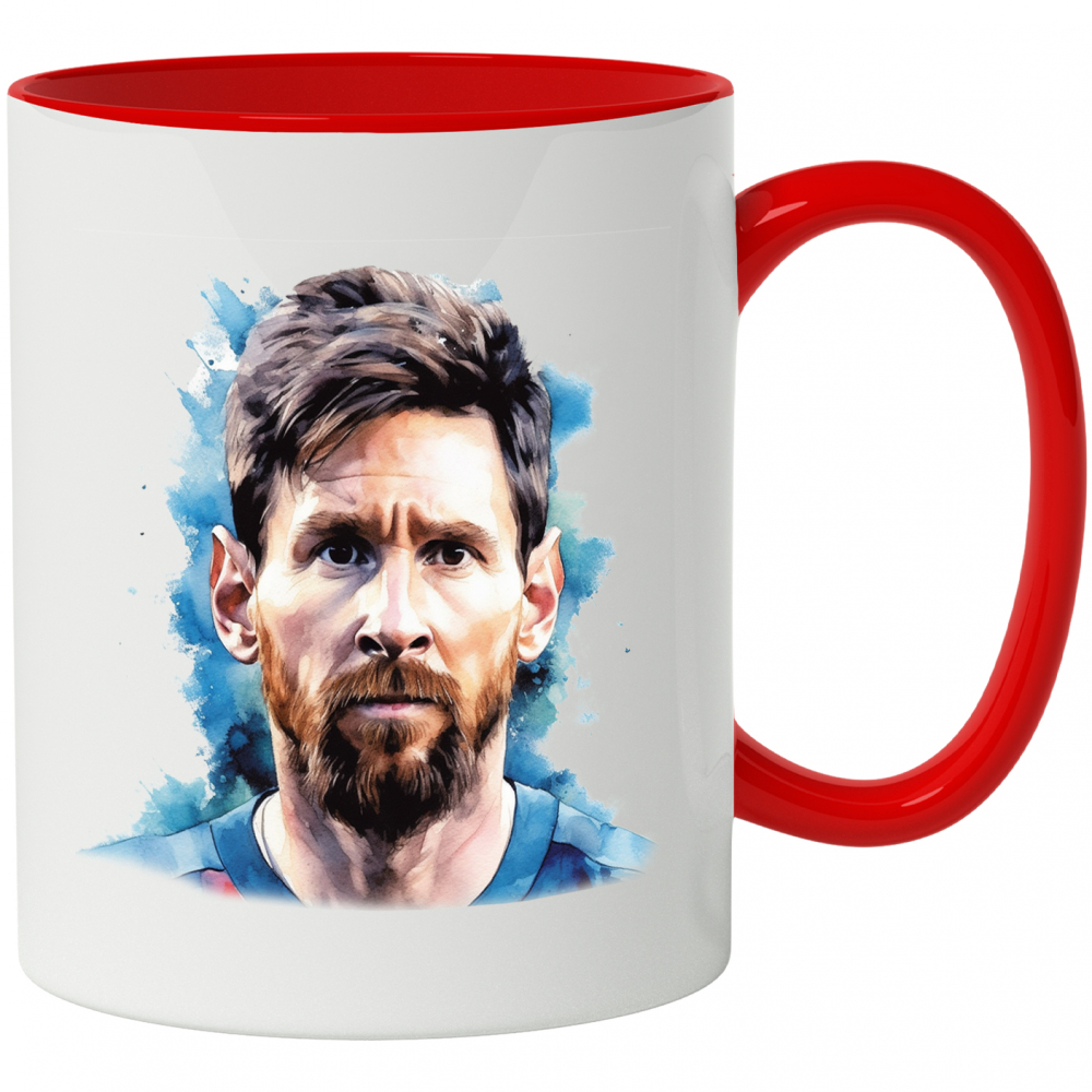 Cana Cu Lionel Messi, Fotbalist, Jucator, Sportiv, Multicolor 330 ml, Ceramica cu Maner Rosu [1]