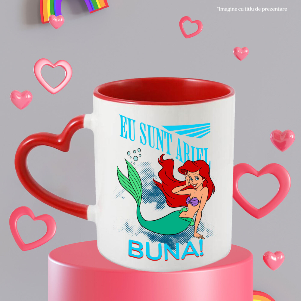 Cana Cu Lumea Ariellei - Inima Marii Ceramica, 330ML, cu Maner Inima Rosie [3]