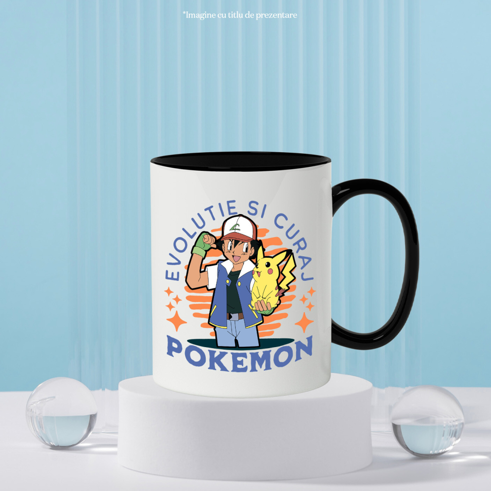 Cana Cu Lupta pentru Titlul de Maestru Pokemon cu Ash Ceramica, 330ML, cu Maner Negru [3]