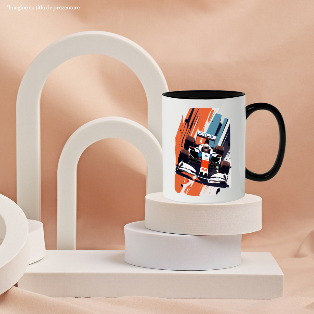 Cana Cu Masina, Formula 1, Curse, Pilot, Sport, Casca, Multicolor 330 ml, Ceramica cu Maner Negru [2]