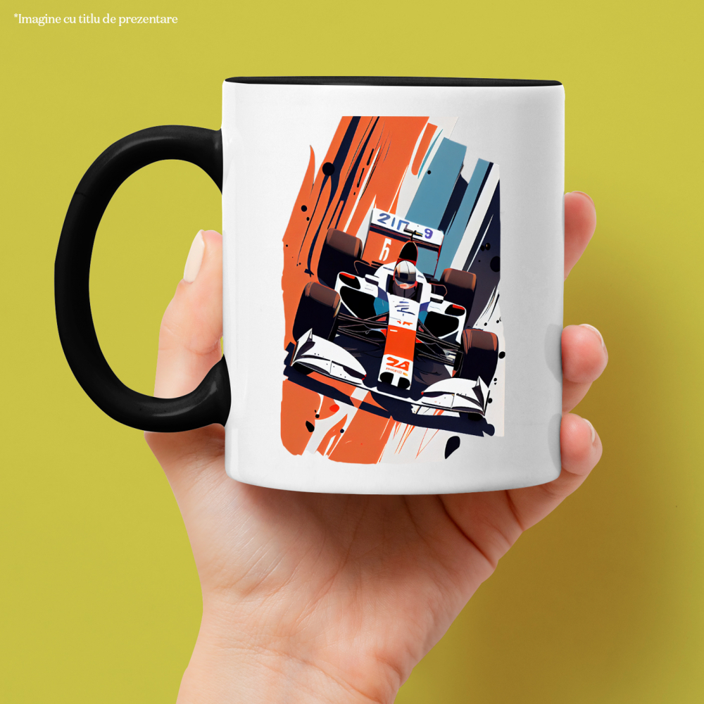 Cana Cu Masina, Formula 1, Curse, Pilot, Sport, Casca, Multicolor 330 ml, Ceramica cu Maner Negru [3]