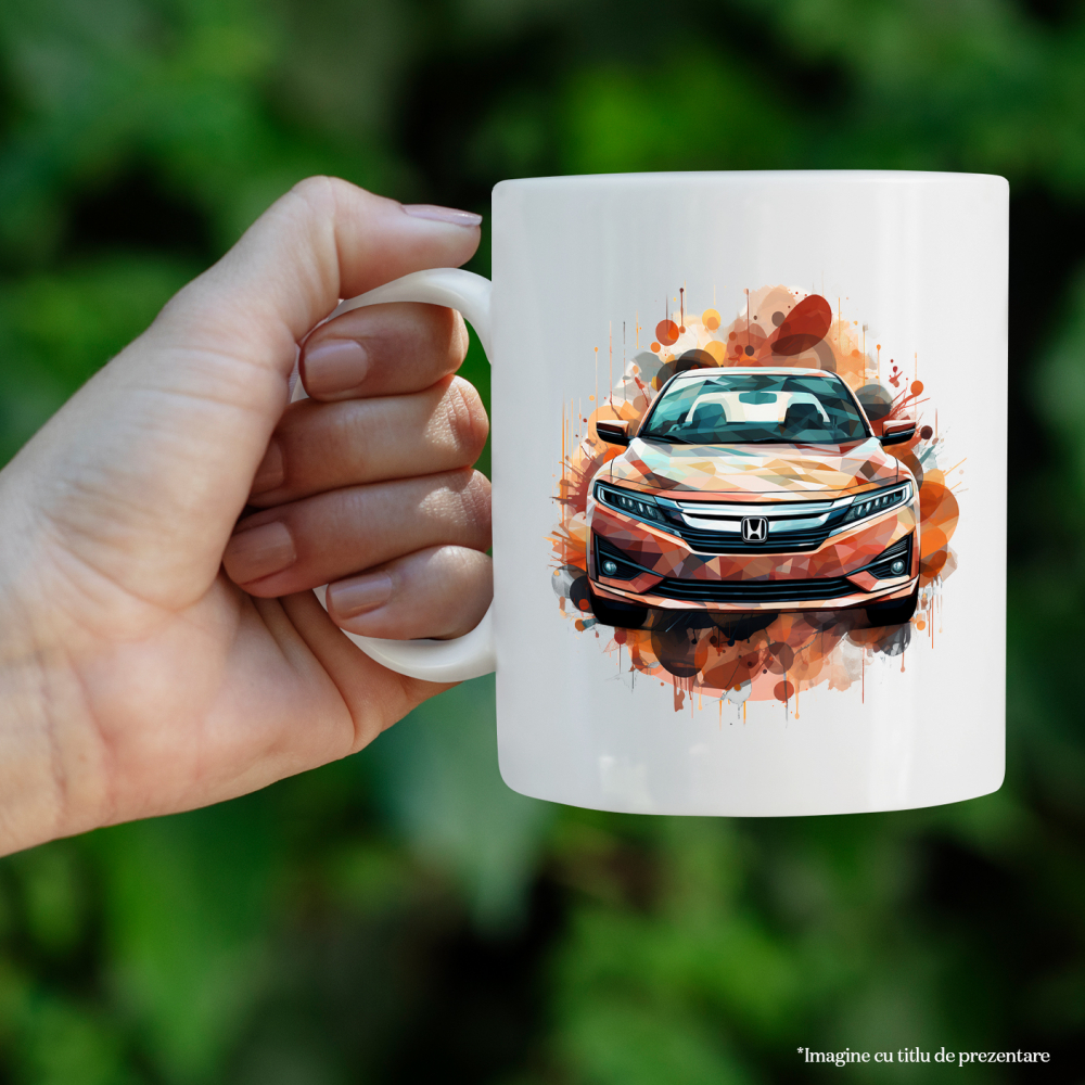 Cana Cu Masina, Honda Accord, Ilustratie Watercolor, Mosaic, Multicolor 330 ml, Ceramica cu Maner Alb [3]
