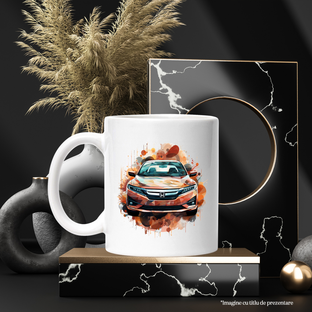 Cana Cu Masina, Honda Accord, Ilustratie Watercolor, Mosaic, Multicolor 330 ml, Ceramica cu Maner Alb [2]