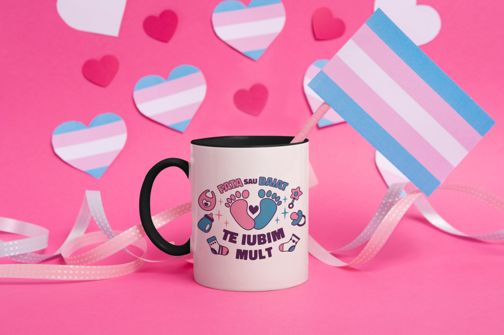 Cana Cu Mesaj Fata Sau Baiat Te Iubim Mult, Viitori Parinti, Albastru Roz, Familie, Baby Reavel, Copilarie, 330 ml, Maner Negru [4]