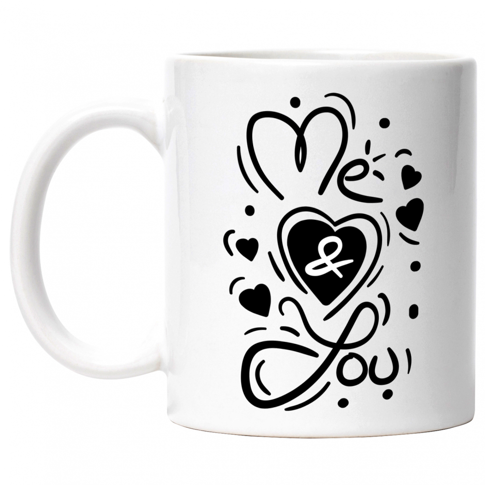 Cana Cu Mesaj In Engleza Me & You, Inima, Dragoste, Relatie, Cuplu, Alb Negru 330 ml, Ceramica cu Maner Alb [1]