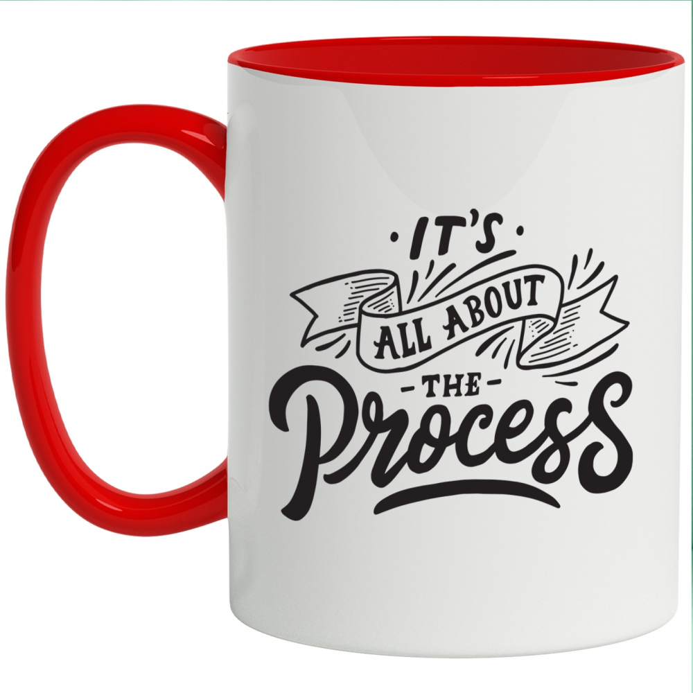 Cana Cu Mesaj It's All About The Process, Keep Up, Negru, 330 ml, cu maner Rosu [1]