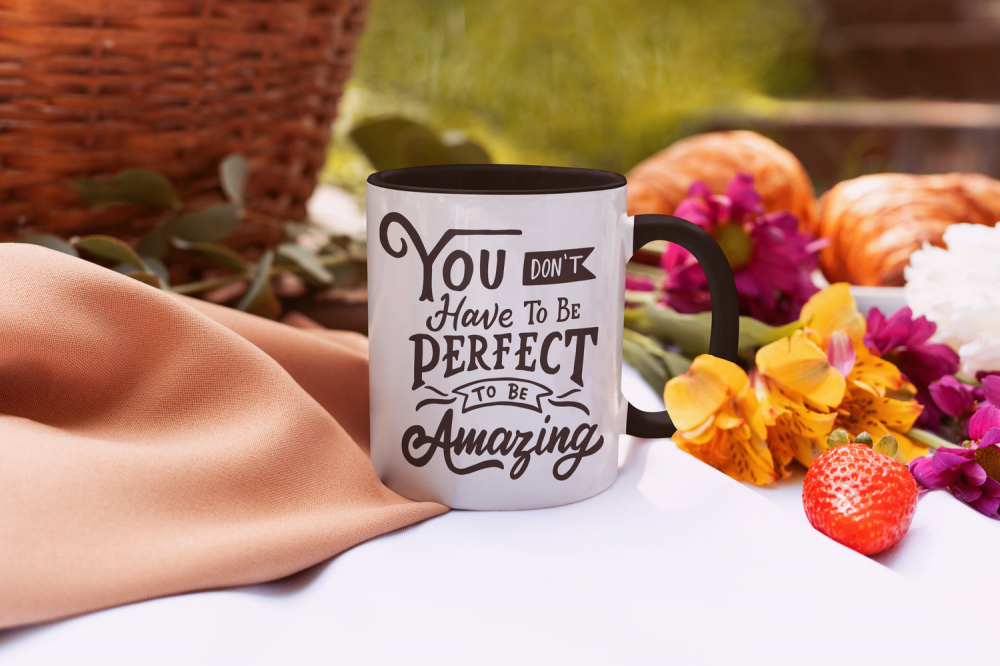 Cana Cu Mesaj You Don't Have To Be Perfect To Be Amazing, Dragobete, Valentine's Day, Partener, Negru, 330 ml, Maner Negru [2]