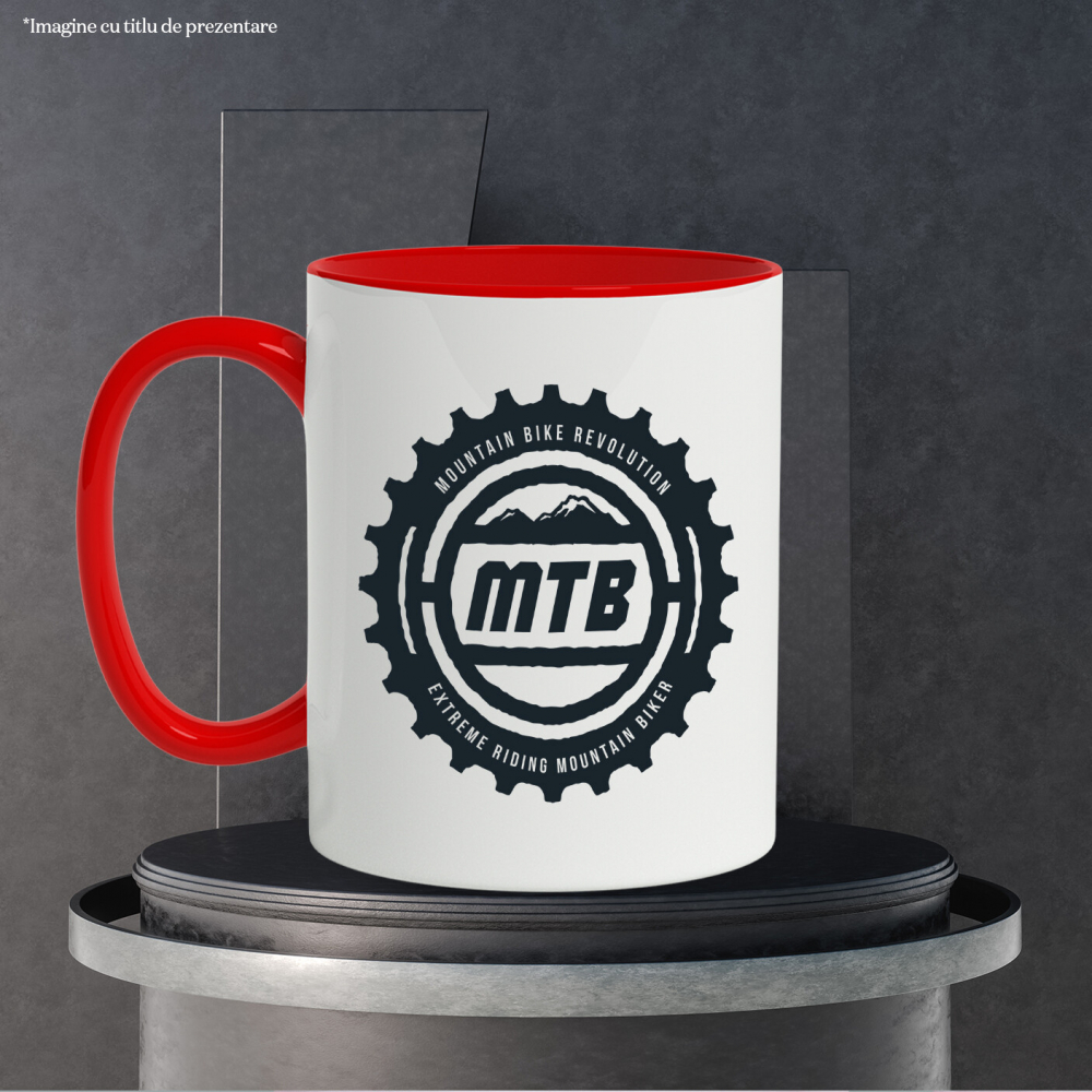 Cana Cu Mesajul Bts, Mountain Bike Revolution, Iubitorii De Aventura Cu bicicleta Pe Munte, Negru, 330 ml, cu maner Rosu [2]