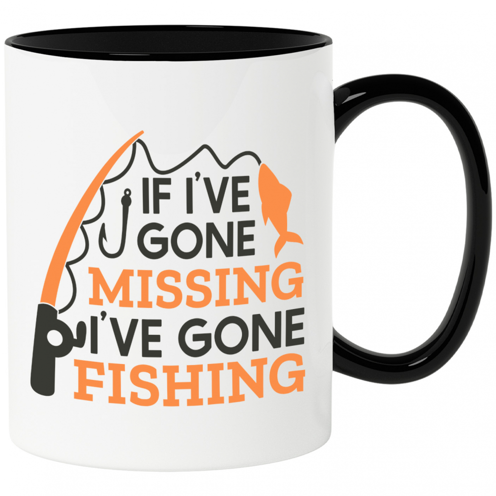 Cana cu Mesajul in Engleza If I've Ever Gone Missing, I've Gone Fishing, Daca am Disparut Vreodata, Am Fost la Pescuit, Pescar, Pesti, Iubitori de Pescuit, Ceramica, 330ml, cu Maner Negru [1]