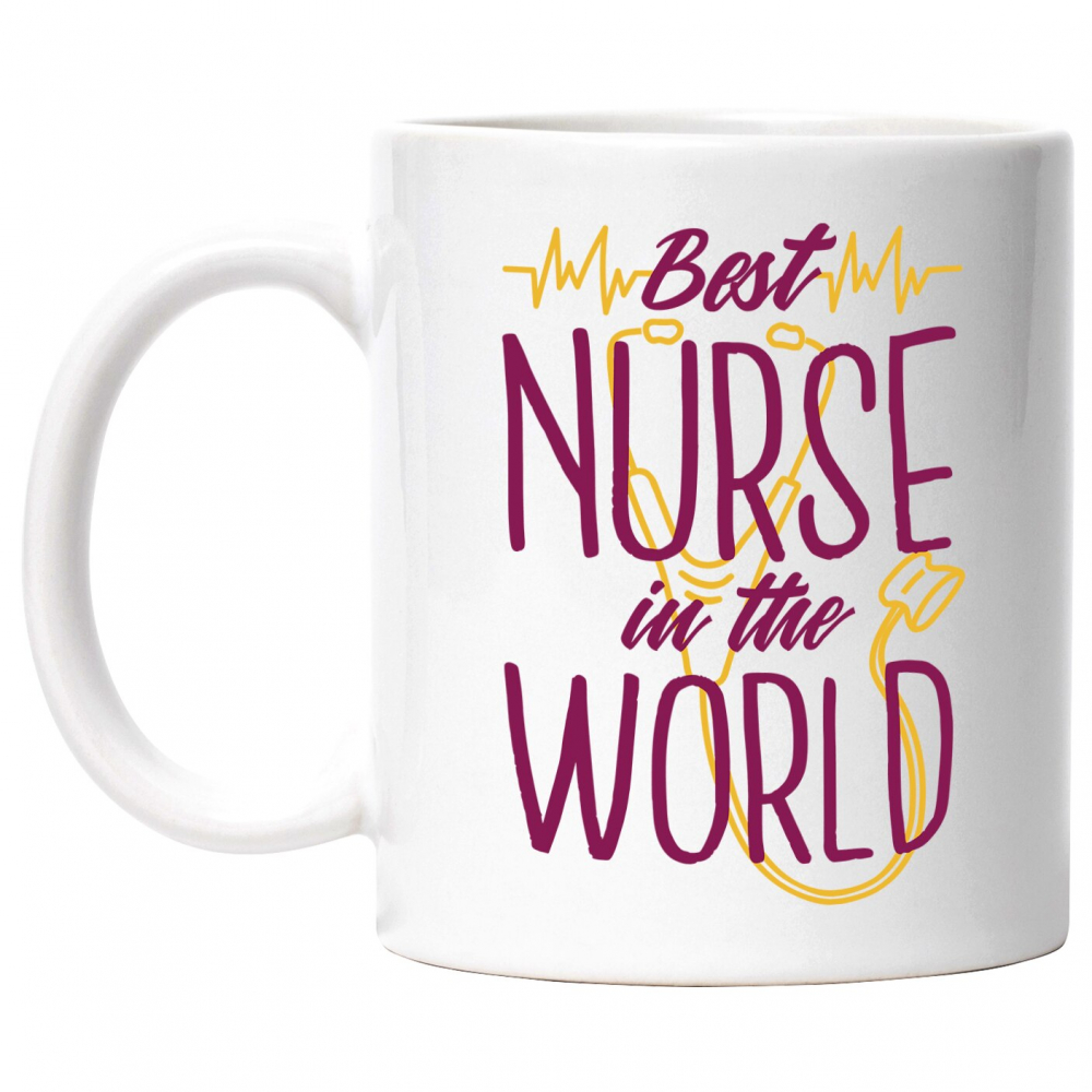 Cana Cu Mesajul The Best Nurse In The World, Asistenta Medicala, Mov Galben, Love Yurself, Iubitorii De Medicina, 330 ml,   cu maner Alb [1]