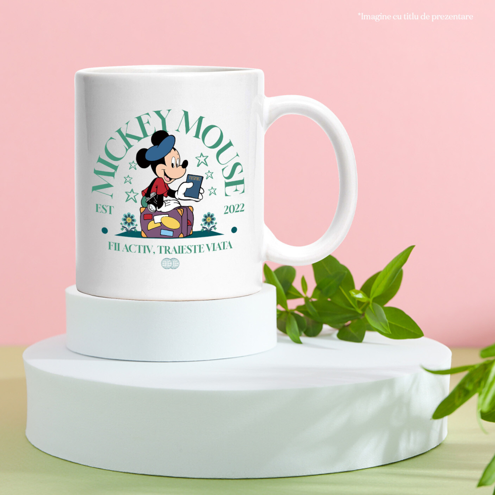 Cana Cu Mickey in Aventuri prin Lume Ceramica, 330ML, cu Maner Alb [3]