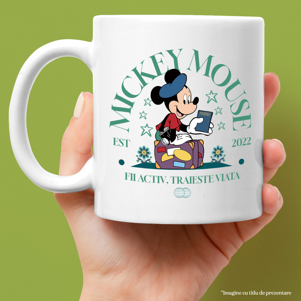 Cana Cu Mickey in Aventuri prin Lume Ceramica, 330ML, cu Maner Alb [2]