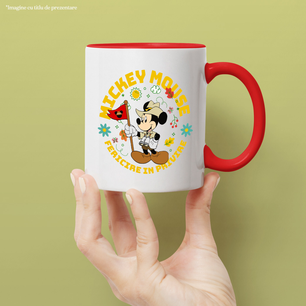 Cana Cu Mickey Mouse in cea mai fericita aventura Ceramica, 330ML, cu Maner Rosu [2]