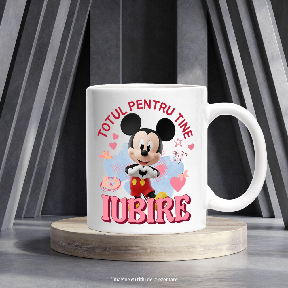 Cana Cu Mickey Mouse, Iubire, Dragoste, Afectiune, Inima Ceramica, 330ML, cu Maner Alb [3]