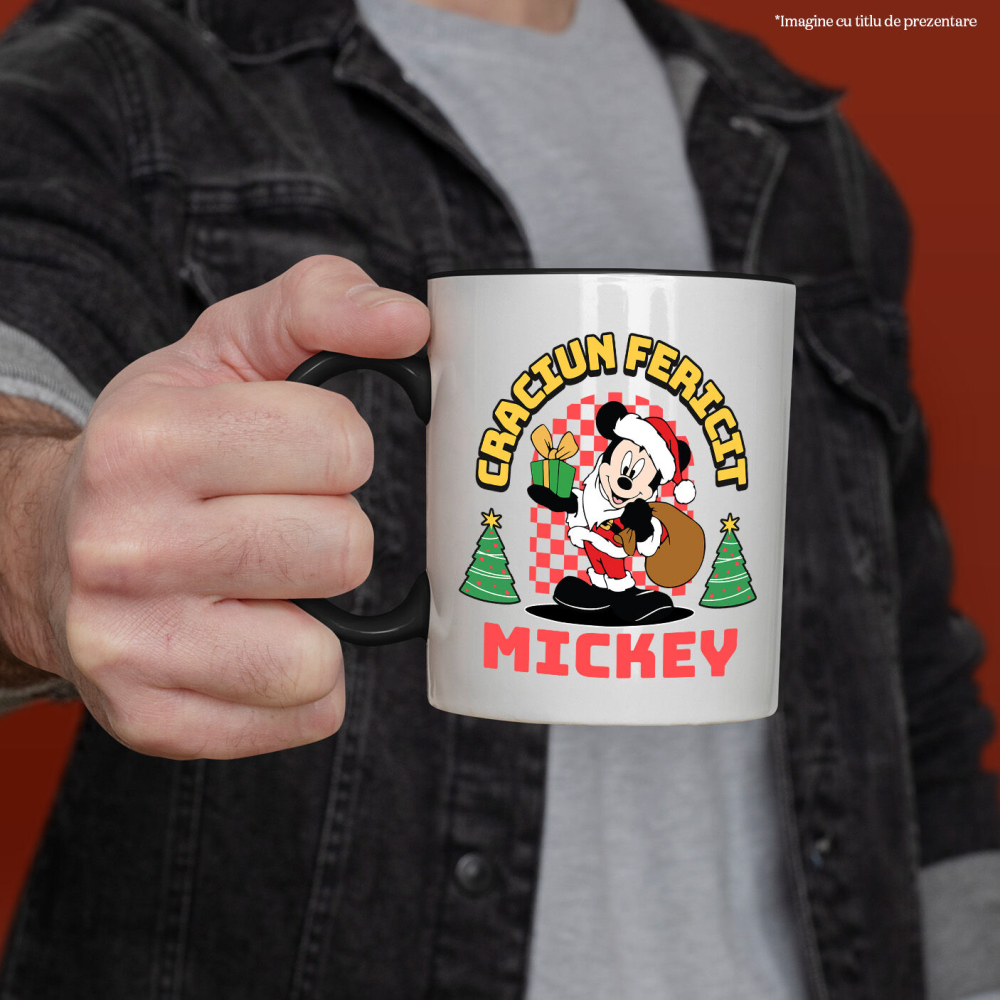 Cana Cu Mickey Mouse Magie si Craciun Ceramica, 330ML, cu Maner Negru [2]