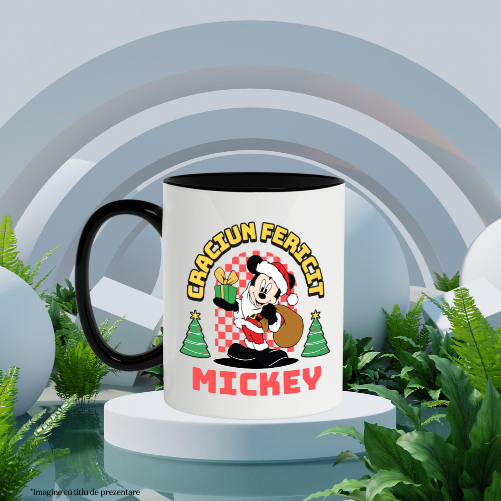 Cana Cu Mickey Mouse Magie si Craciun Ceramica, 330ML, cu Maner Negru [3]