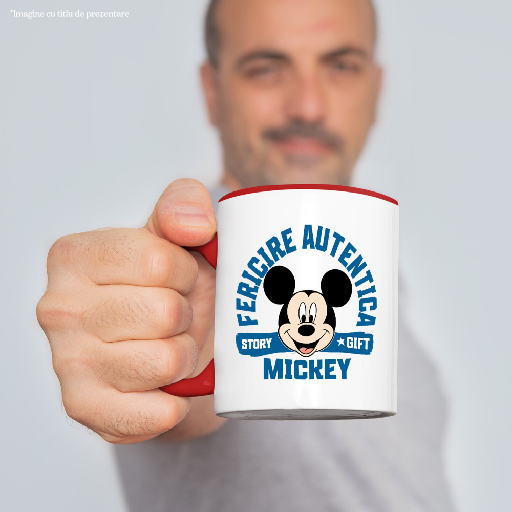 Cana Cu Mickey Mouse – O Zi Plina de Zambete Ceramica, 330ML, cu Maner Rosu [2]