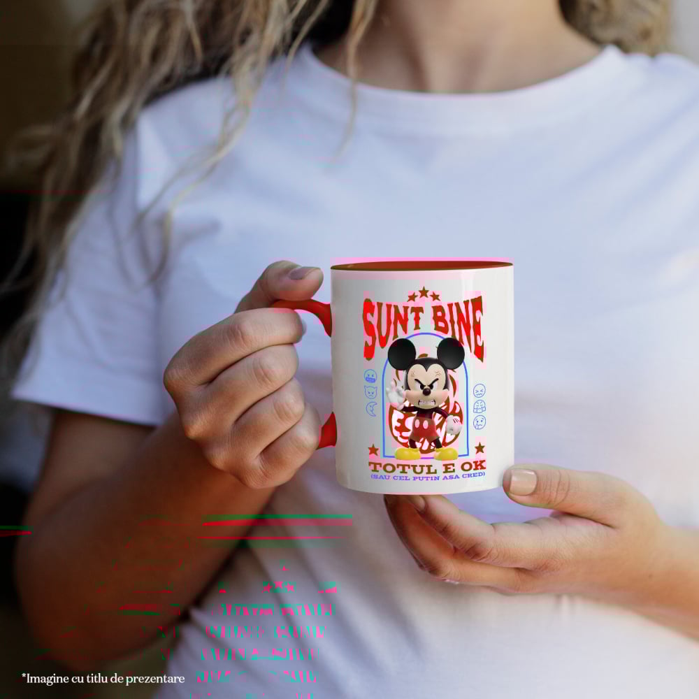 Cana Cu Mickey Mouse, Ok, Sarcastic, Nervos, Iritat Ceramica, 330ML, cu Maner Rosu [2]