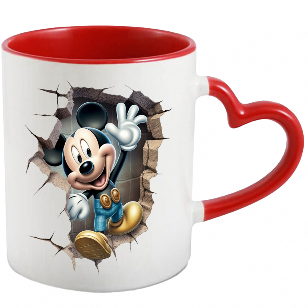 Cana Cu Mickey Mouse, Personaj, Disney, Zid, Iubitori De Desene Animate, Multicolor 330 ml, Ceramica cu Maner Inima Rosie [1]