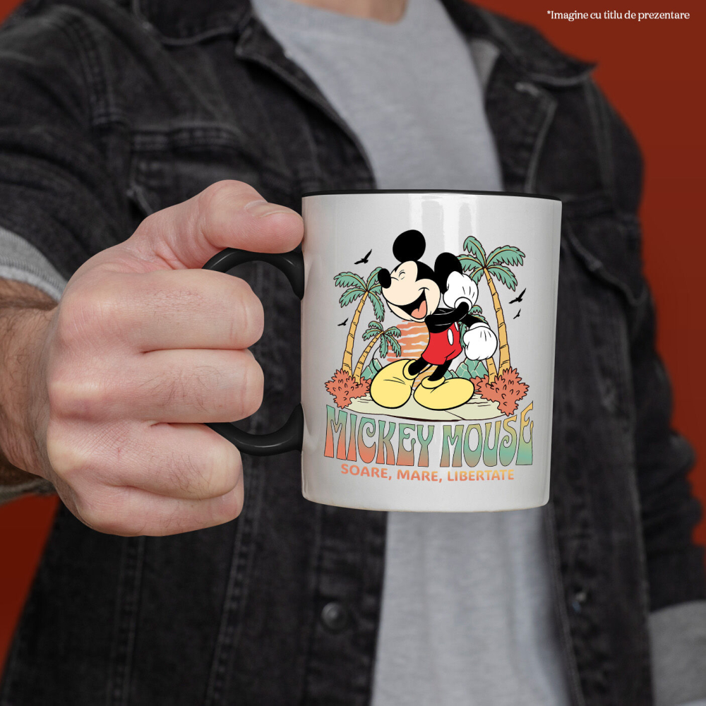 Cana Cu Mickey Mouse si Magia Palmierilor Ceramica, 330ML, cu Maner Negru [2]