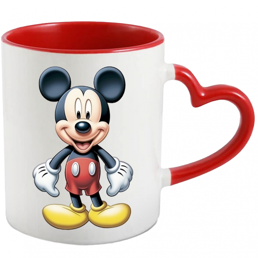 Cana Cu Mickey Mouse Vesel, Disney, Desene Animate, Copii, Disneyland,Ceramica, 330ml, cu Maner Inima Rosie [1]