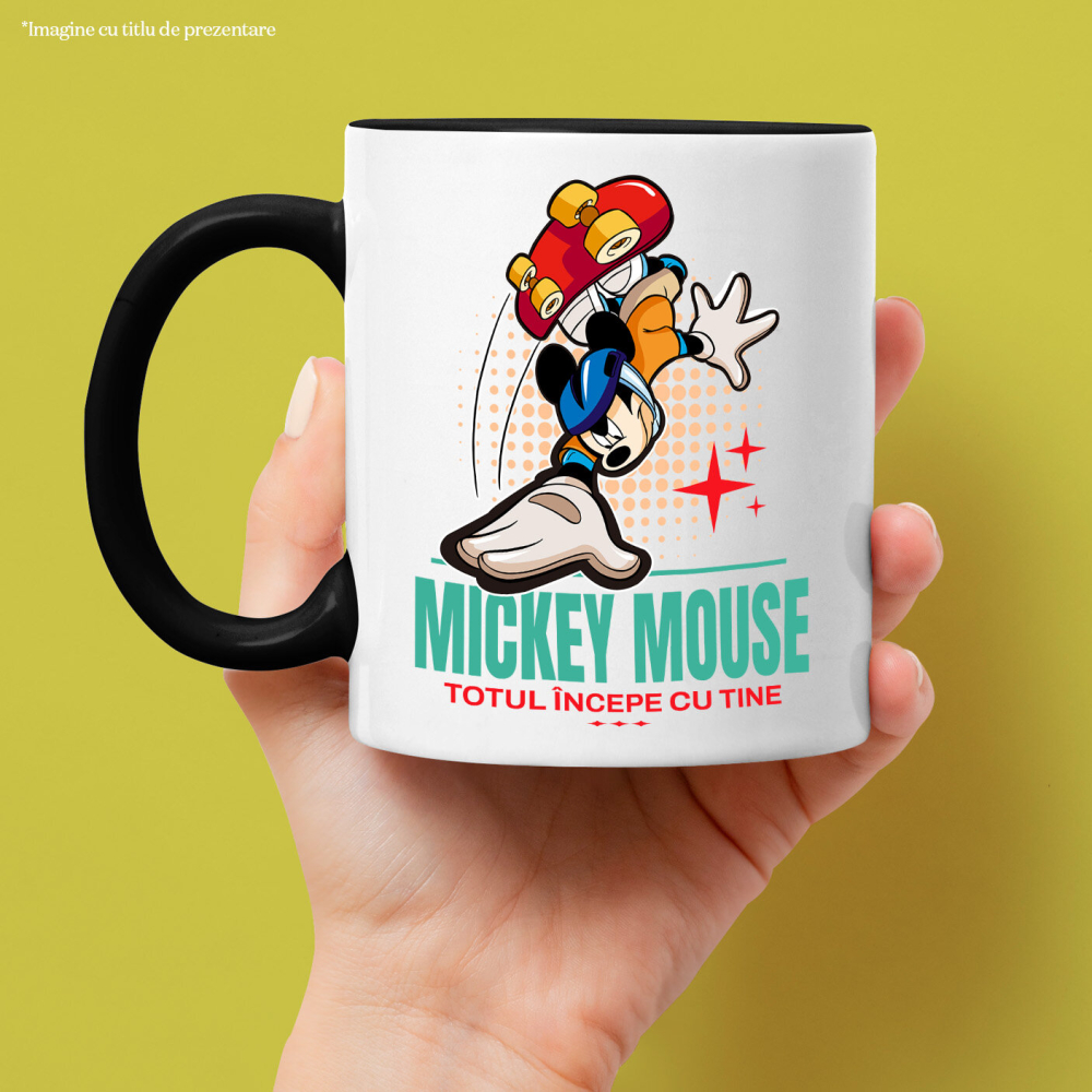 Cana Cu Mickey pe skateboard in actiune, Ceramica, 330ML [3]