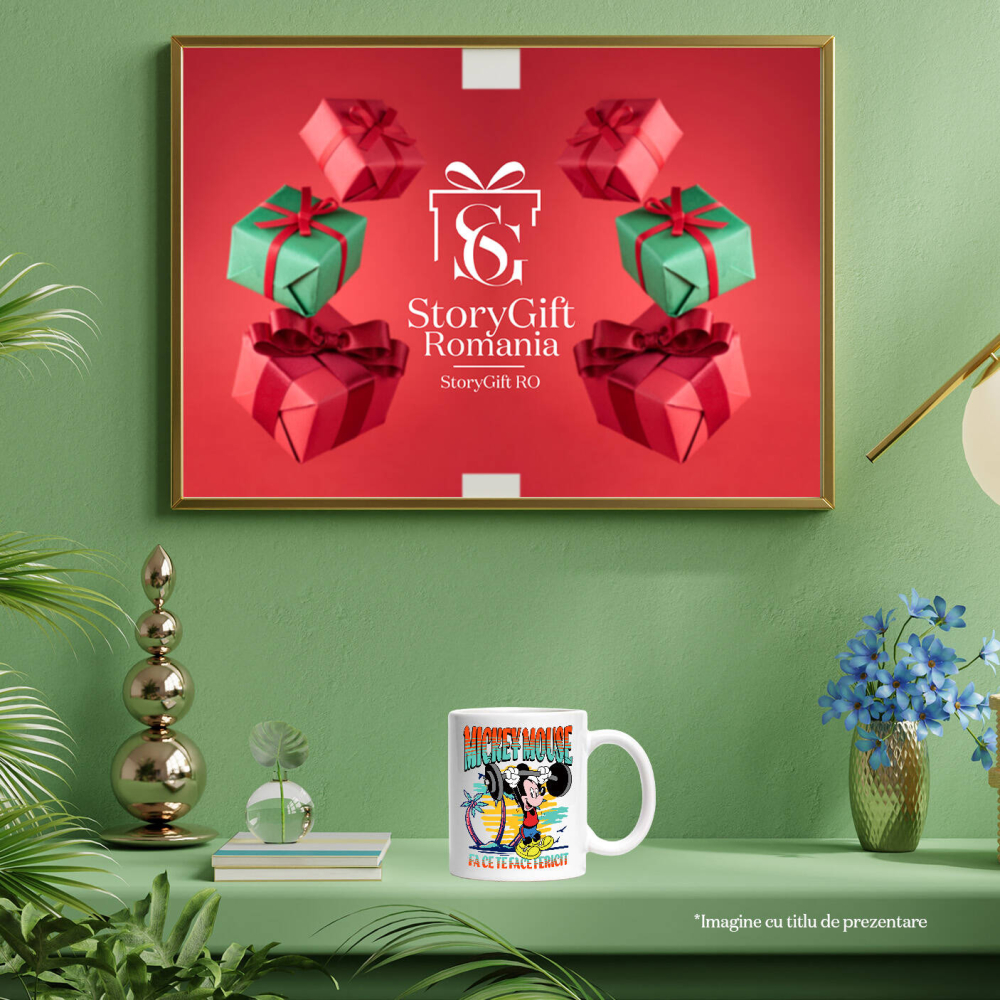 Cana Cu Mickey se distreaza facand sport Ceramica, 330ML, cu Maner Alb [4]