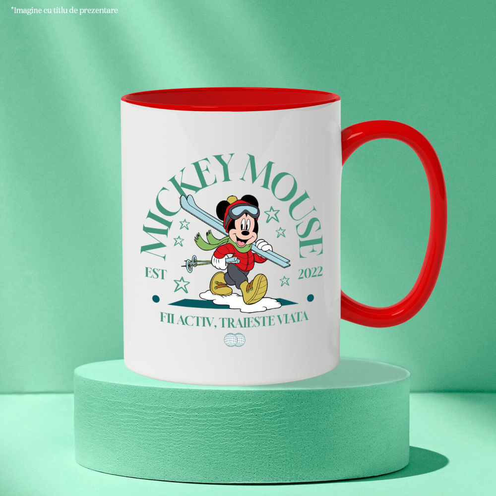 Cana Cu Mickey si Aventura de Iarna Ceramica, 330ML, cu Maner Rosu [3]