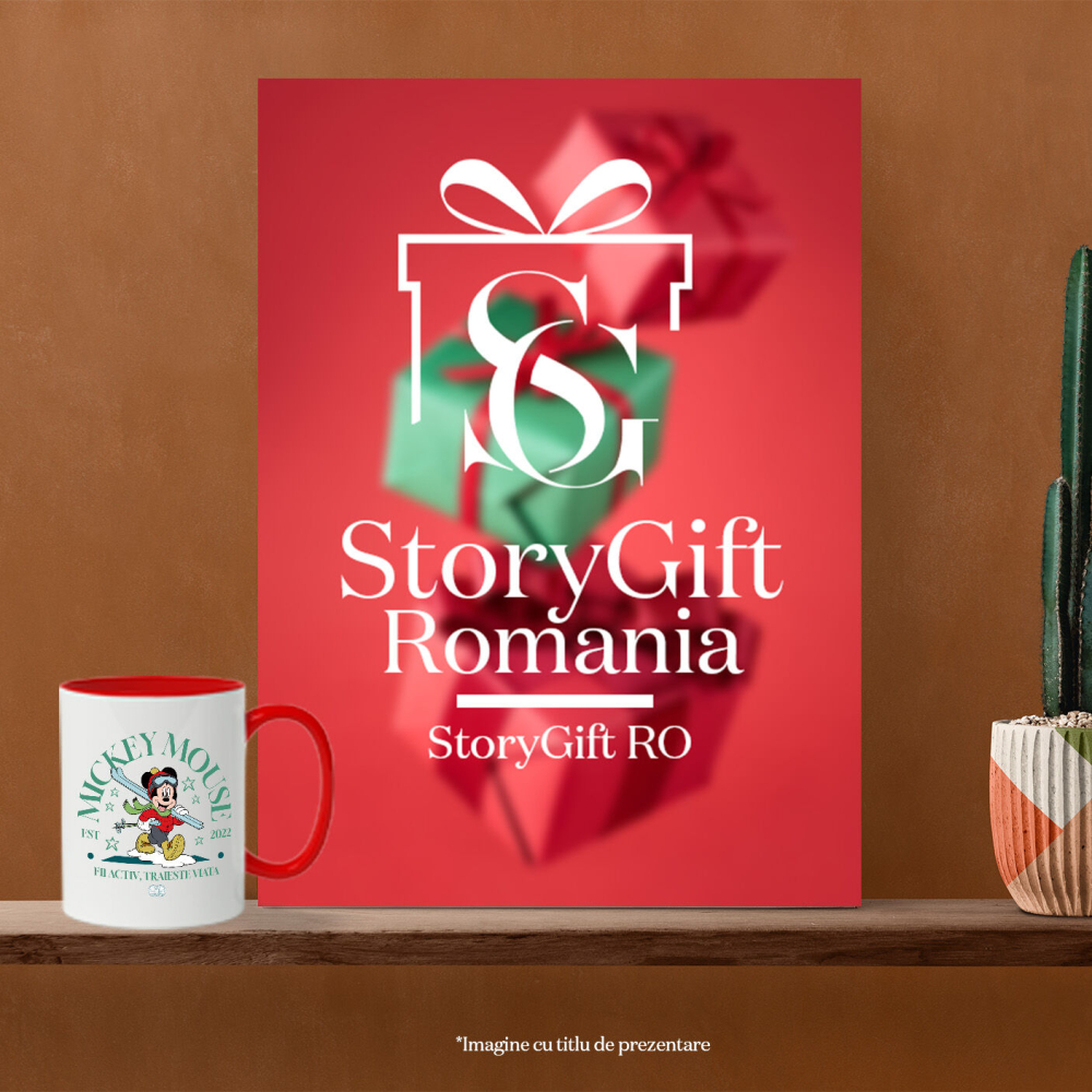 Cana Cu Mickey si Aventura de Iarna Ceramica, 330ML, cu Maner Rosu [4]