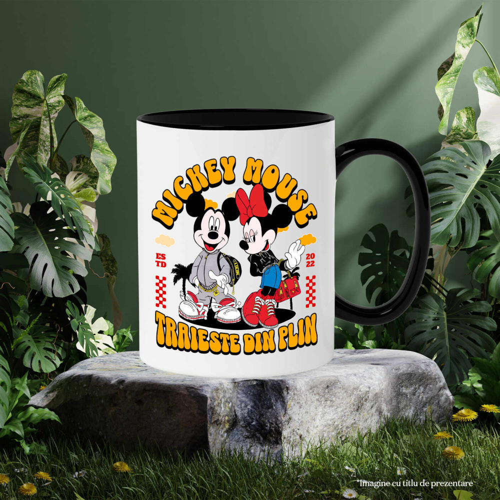 Cana Cu Mickey si Minnie, gata de aventura Ceramica, 330ML, cu Maner Negru [3]