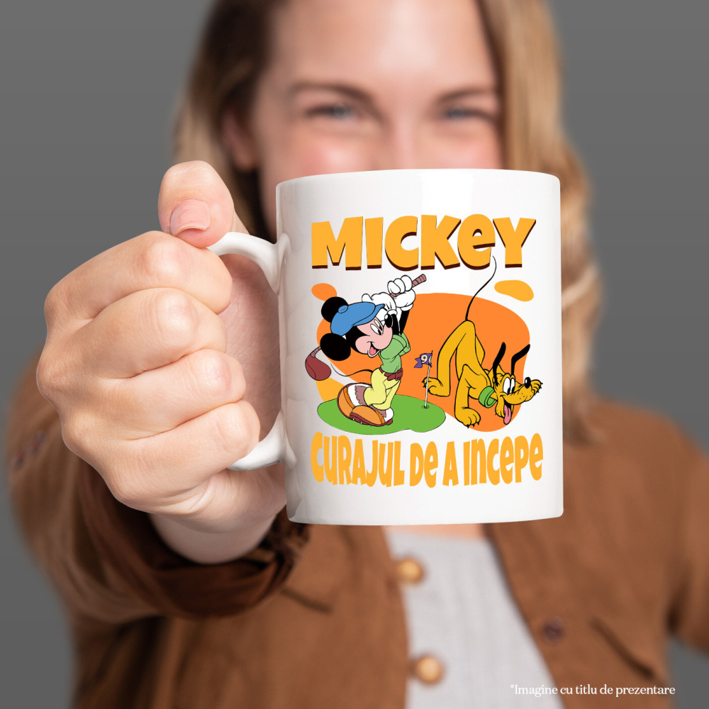 Cana Cu Mickey si Pluto fac echipa pe teren Ceramica, 330ML, cu Maner Alb [2]