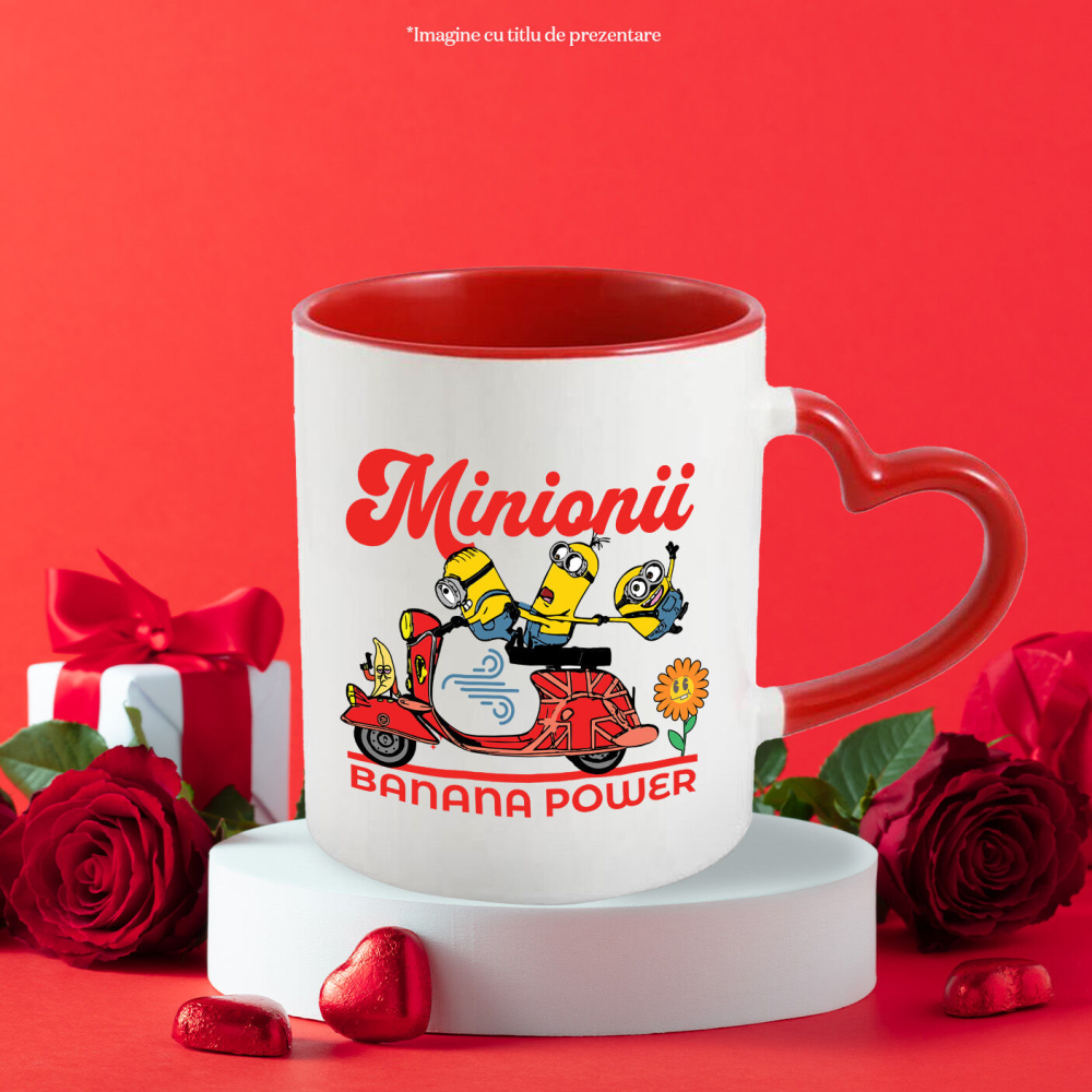 Cana Cu Minionii și O Nouă Misiune Nebună Ceramica, 330ML, cu Maner Inima Rosie [3]