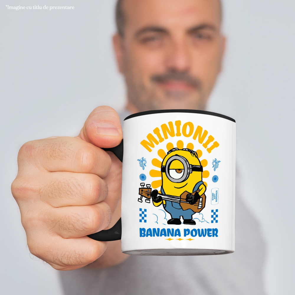 Cana Cu Minionul – Chitară și Distracție Ceramica, 330ML, cu Maner Negru [2]