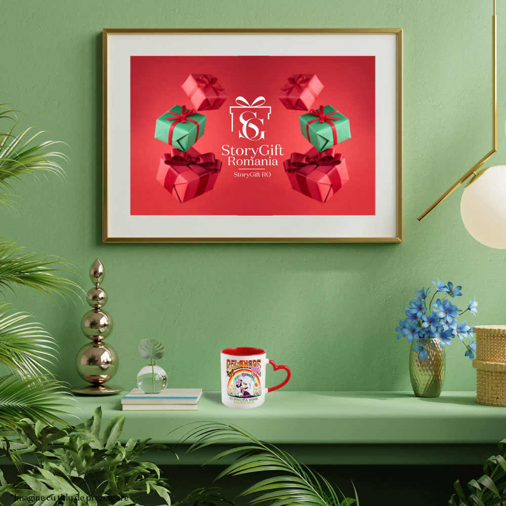 Cana Cu Minnie Bucuroasa Inalta Zmeul in Vant Ceramica, 330ML, cu Maner Inima Rosie [4]