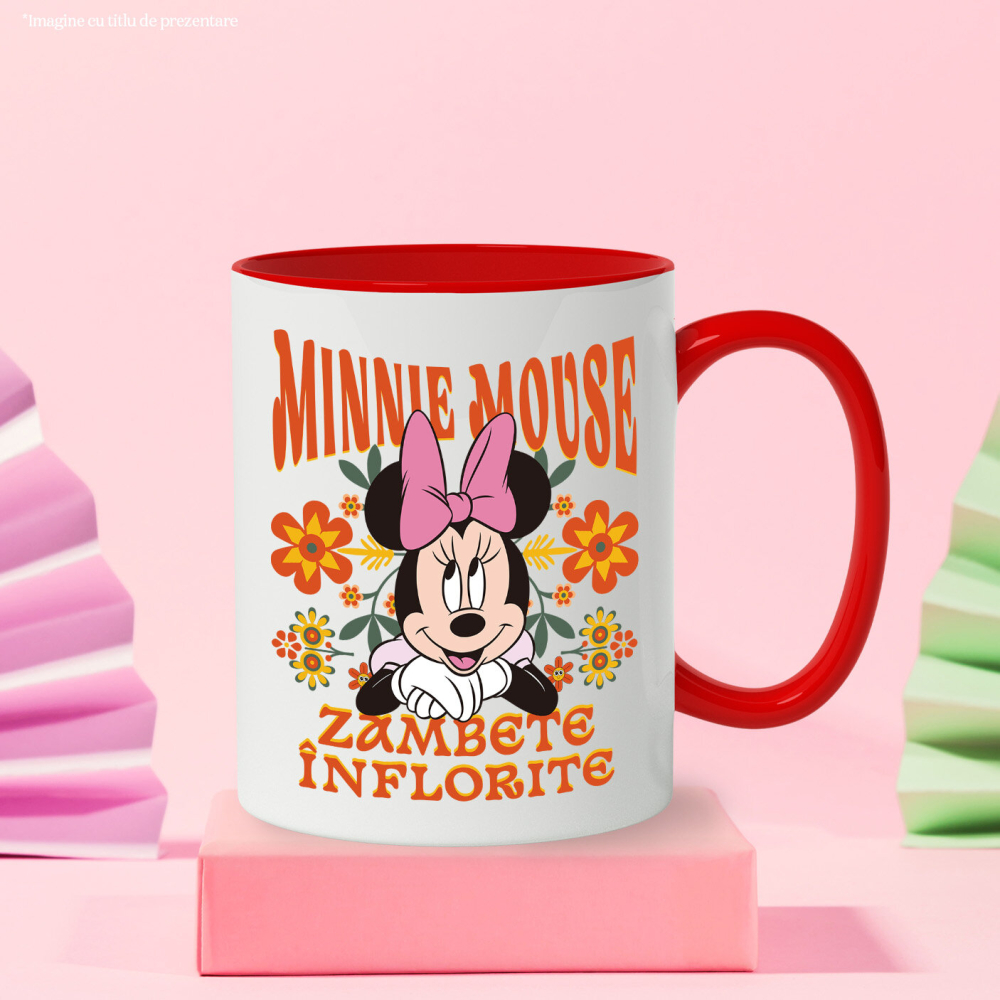 Cana Cu Minnie, dragoste și veselie Ceramica, 330ML, cu Maner Rosu [3]