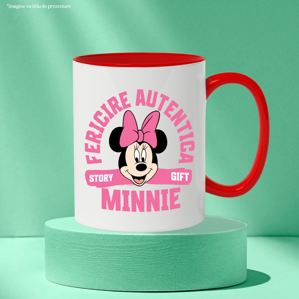 Cana Cu Minnie, fata ce face lumea mai frumoasă Ceramica, 330ML, cu Maner Rosu [3]