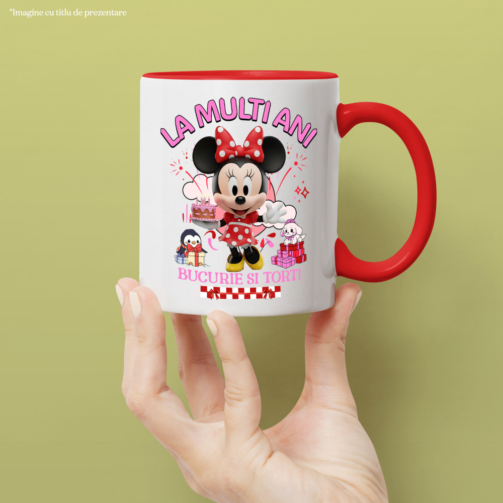 Cana Cu Minnie Mouse – Cadouri si Tort pentru Micile Printese Ceramica, 330ML, cu Maner Rosu [2]