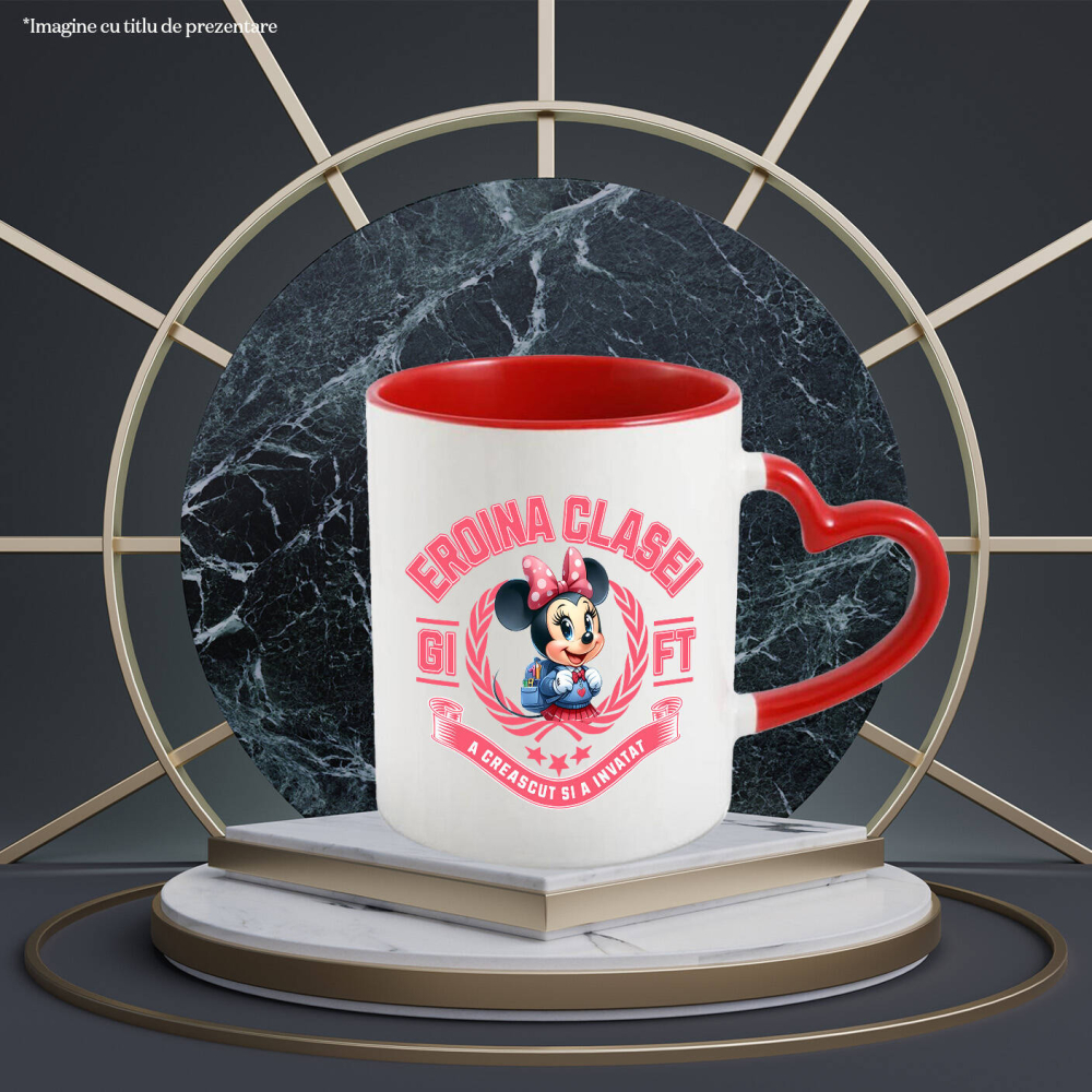 Cana Cu Minnie Mouse – Distractie Si Note Mari Ceramica, 330ML, cu Maner Inima Rosie [2]