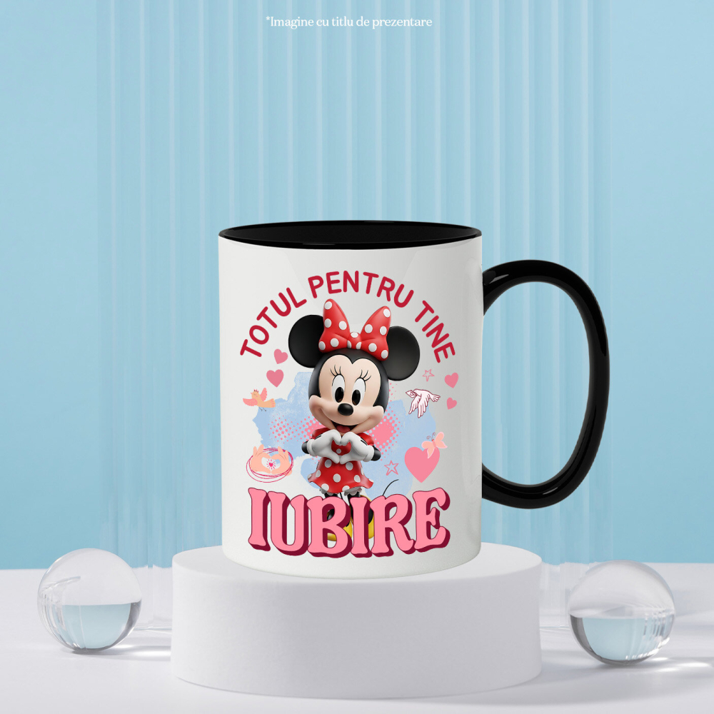 Cana Cu Minnie Mouse, Iubire, Dragoste, Afectiune, Inima Ceramica, 330ML, cu Maner Negru [3]
