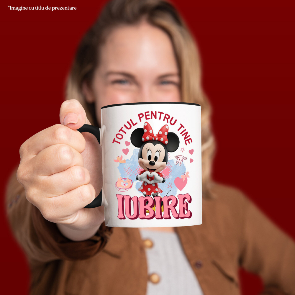 Cana Cu Minnie Mouse, Iubire, Dragoste, Afectiune, Inima Ceramica, 330ML, cu Maner Negru [2]