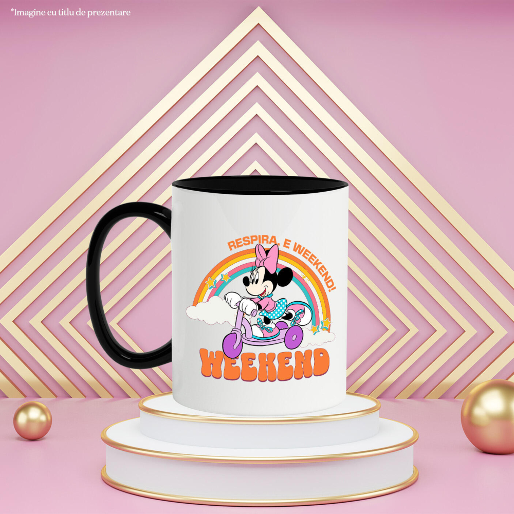 Cana Cu Minnie Pe Scuter Prin Orasul Vesel Ceramica, 330ML, cu Maner Negru [3]