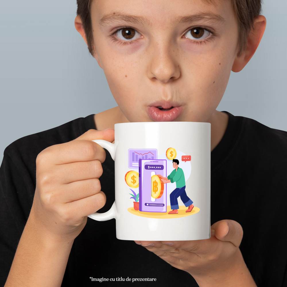 Cana Cu Moneda, Telefon, Finante, Multicolor 330 ml, Ceramica cu Maner Alb [3]