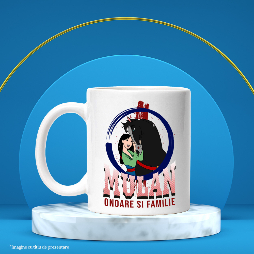 Cana Cu Mulan cu calul - Curaj pe doua picioare si patru copite Ceramica, 330ML, cu Maner Alb [3]