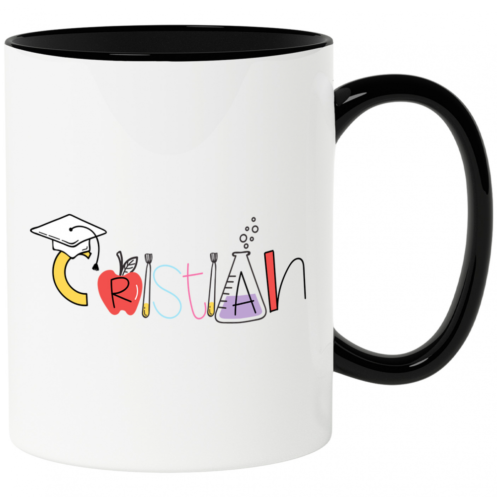 Cana Cu Numele Cristian, si Mesaj Amuzant, Curios, Sociabil, Galagio, 330ml, Ceramica cu Maner Negru [1]