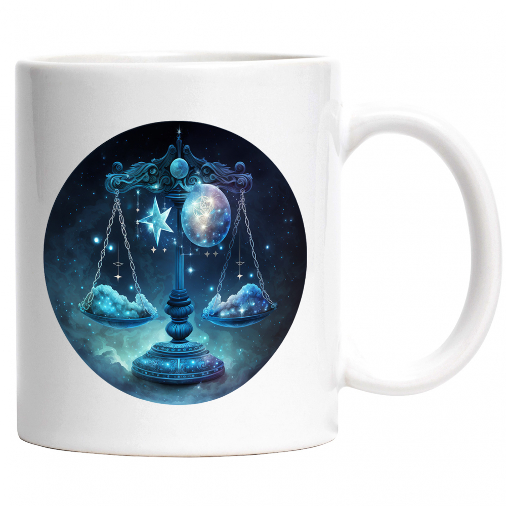 Cana cu o balanta | ilustratie | zodie | nori | cerc | astral | cer | pace | armonie | 330ml | Ceramic cu Maner Alb [1]
