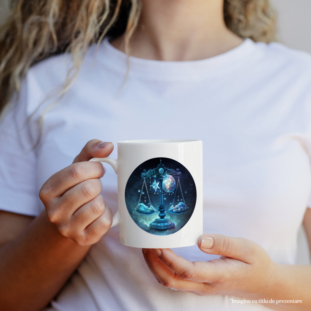 Cana cu o balanta | ilustratie | zodie | nori | cerc | astral | cer | pace | armonie | 330ml | Ceramic cu Maner Alb [2]
