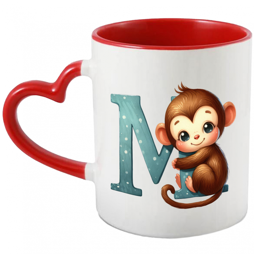 Cana cu o maimuta cu litera "M", ilustratie, pentru copii, scoala, elev, abecedar, alfabet cu Maner Inima Rosie [1]